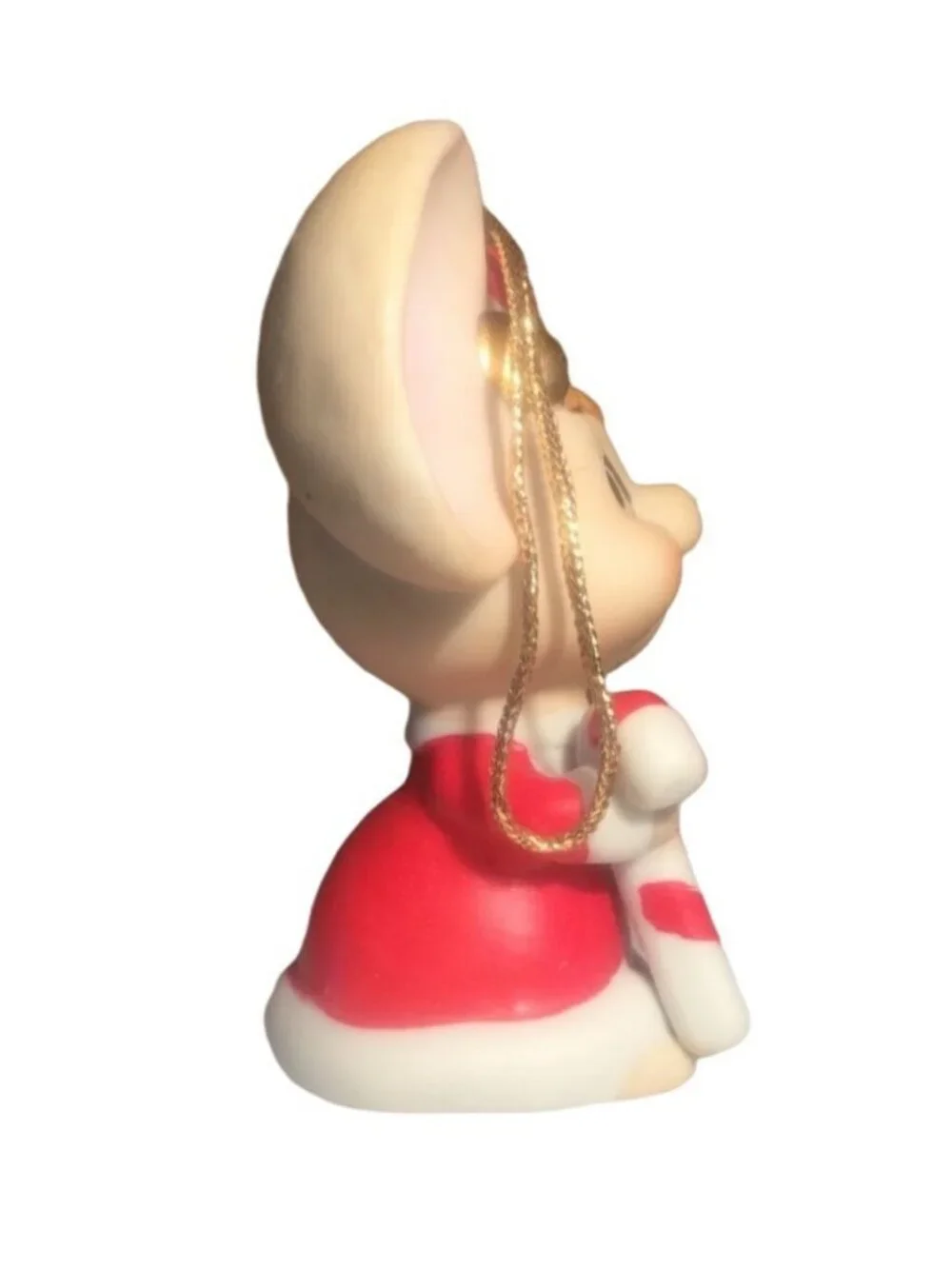 Ceramic Christmas Mouse Ornament Red dress Candy Cane